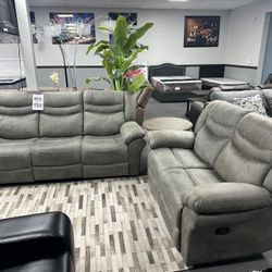2PC Gray Sofa & Love Seat 🔥 W/ 4x Recliners
