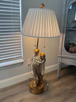 52” Antique Italian Boy and Girl Embracing Copper Gold Large Floor Lamp