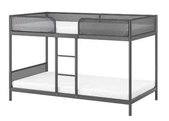IKEA TUFFING Bunk Bed Frame - Dark Gray, Twin/Twin, Includes 2 Mattresses
