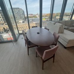 Article - Fenway Walnut oval dining table + Nosh Dining Chair - Walnut and Rosehip Orange