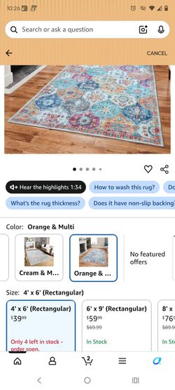 Brand New In Package Washable Area Rug $30