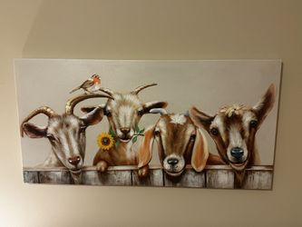 39x20in Curious Flock Of Goats Painting