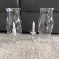 Glass Hurricanes with Crystal Candleholders