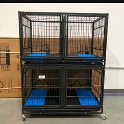 Double Stacked Dog Pet Cage Kennel Size 43” With Divider And Feeding bowls New In Box 📦 