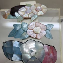 Three magnificent shell inlay hair clips