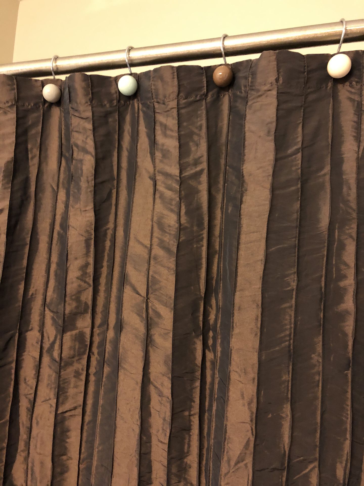 Fabric shower curtain & Pier 1 hooks