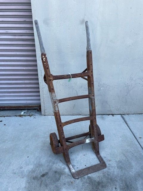 Antique dolly cart Iron metal & Wood Hand Truck Coffee Table Hardwood Factory Machine Shop Furniture Dolly With Casters. Industrial Steampunk