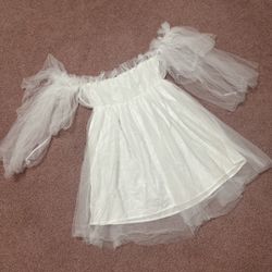 New Small Tulle Poof Sleeve Short Maternity Photo Dress