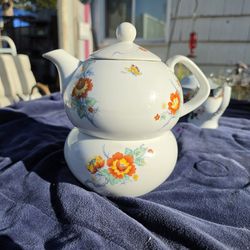 Vintage Tuscany Japan Floral Teapot with Warmer Base Set