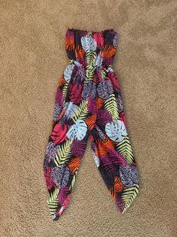Tropical Print Strapless Jumpsuit
