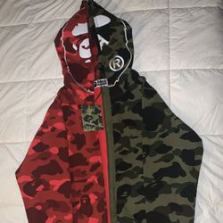 Bape Ape Full Camo Zip Up (Half Red & Half Green)