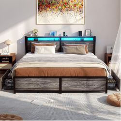 King Bed Frame With Storage Drawers Grey Oak