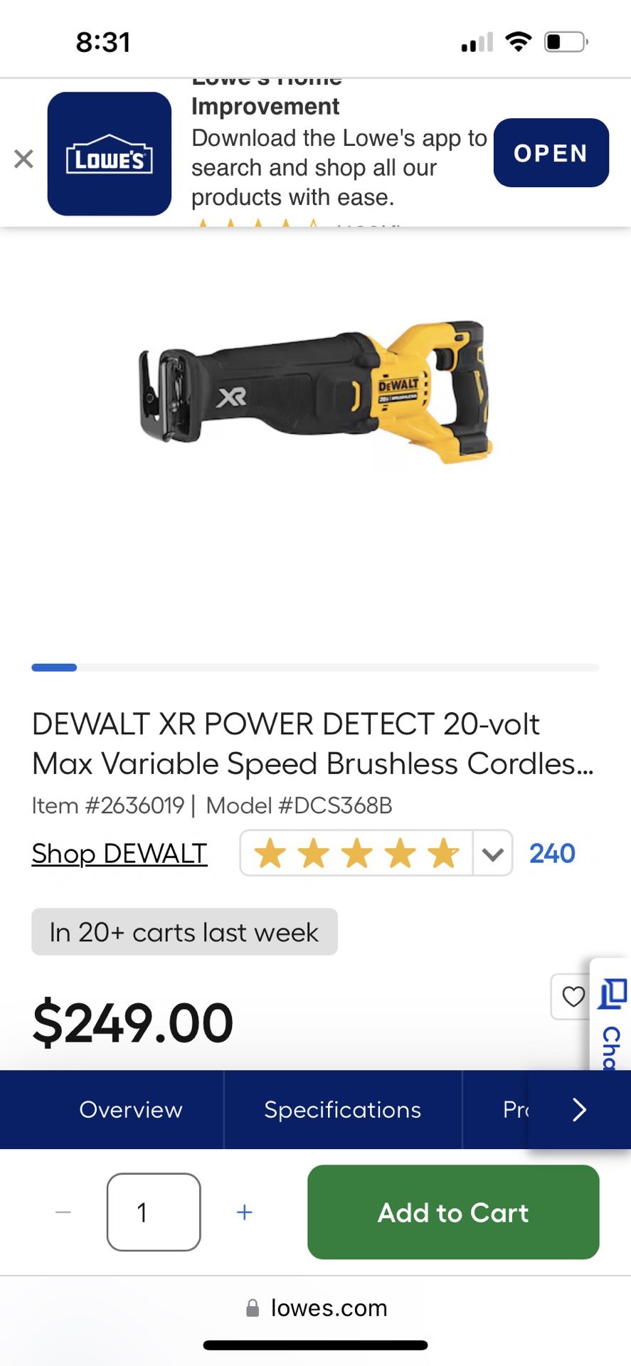 Dewalt Xr Power Detect 20-volt Mac Variable Speed Brushless Cordless