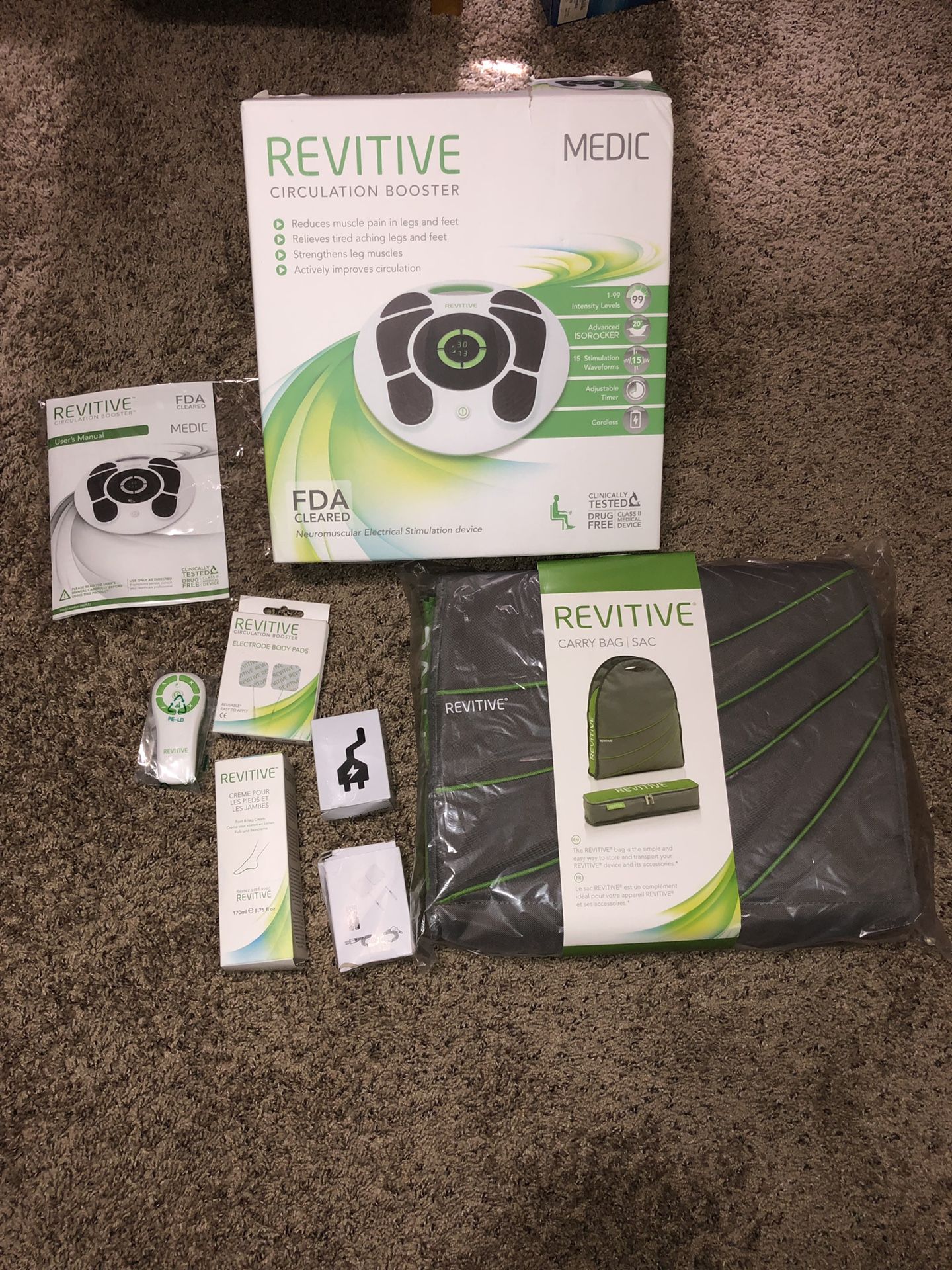 New- Open Box REVITIVE ® Medic Circulation Booster® Bundle with Carrying bag , etc . - Remote - Foot Massager - Cost $330.00 - As Seen on TV