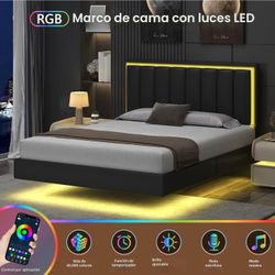 Mattress + floating Queen bed with LED lights - all new in the box
