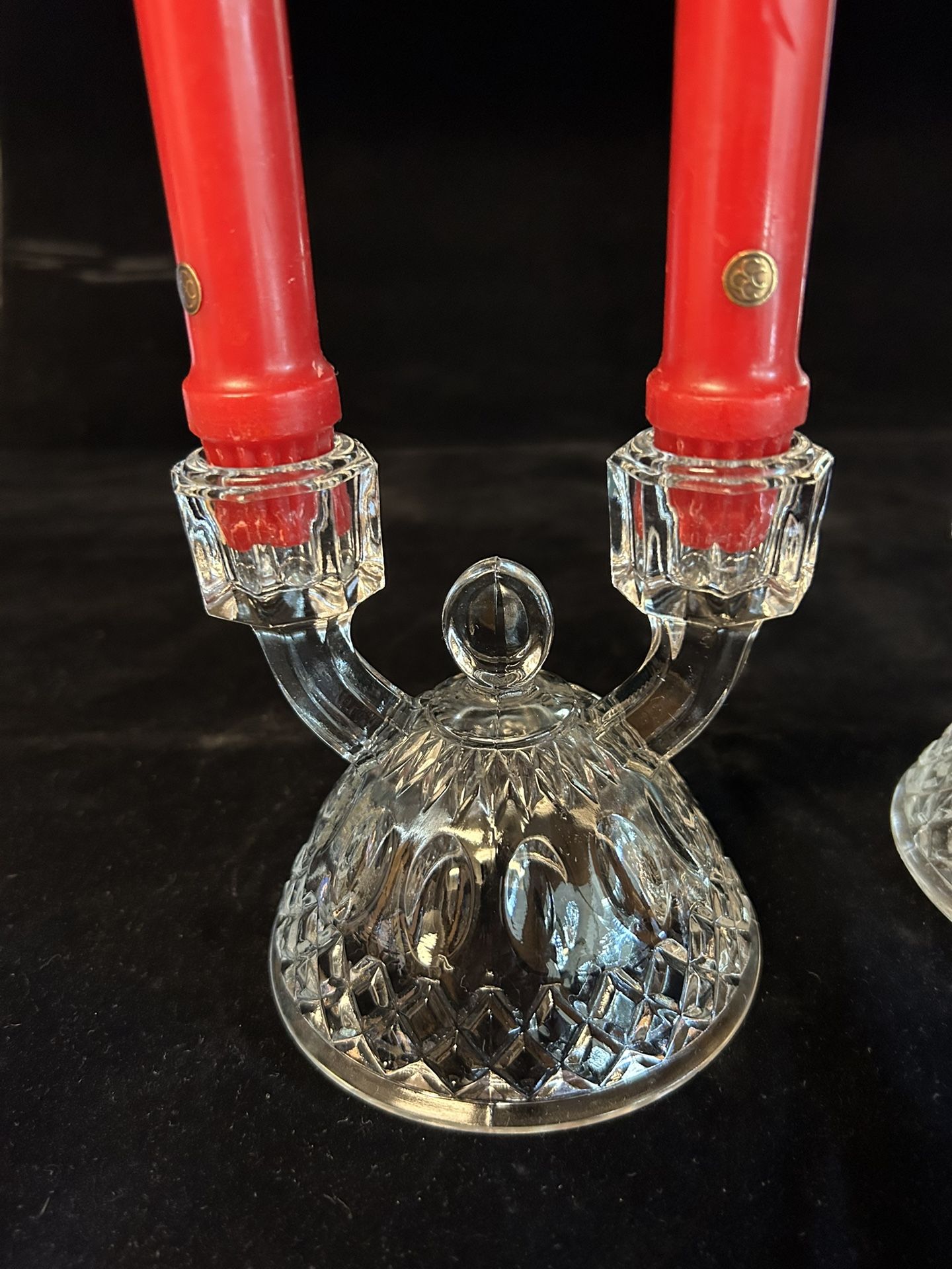 Two (2) Glass Double “Tradition” Candlesticks