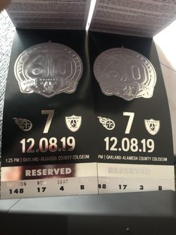 Raiders Vs Titans TWO TICKETS!! 180 each 350 for both