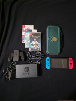 Nintendo Switch Bundle - Zelda Tears of the Kingdom, AC Black Flag, Ghostbusters, Case & All Accessories
