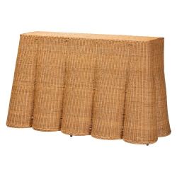 DEAL!  New Bali & Pari Palm Bohemian Honey Scallop Rattan Console Table