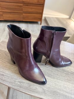 Zara Burgundy Leather Heeled Ankle Boots