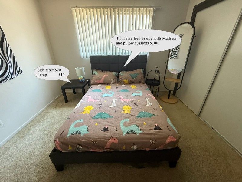 Bed, 2 Night Stands And Standing Mirror