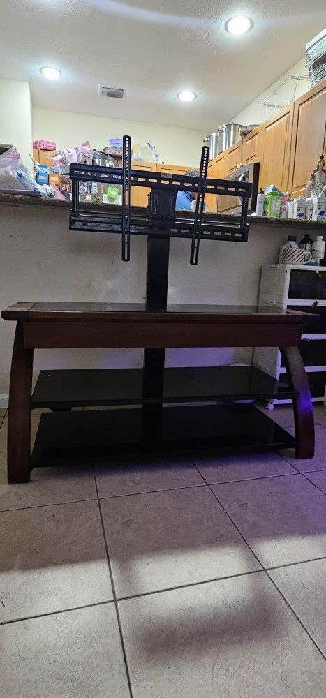 Wood & Glass TV Stand with Mount and Drawer – Good Condition