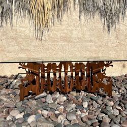 Hand made Brutalist  Southwestern Cast Iron Metal Base with Rectangular Beveled Glass Coffee Table