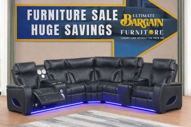 Black Power Reclining Sectional w/ LED Lights & Bluetooth Speakers