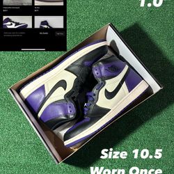 Jordan 1 ‘Court Purple 1.0’ size 10.5