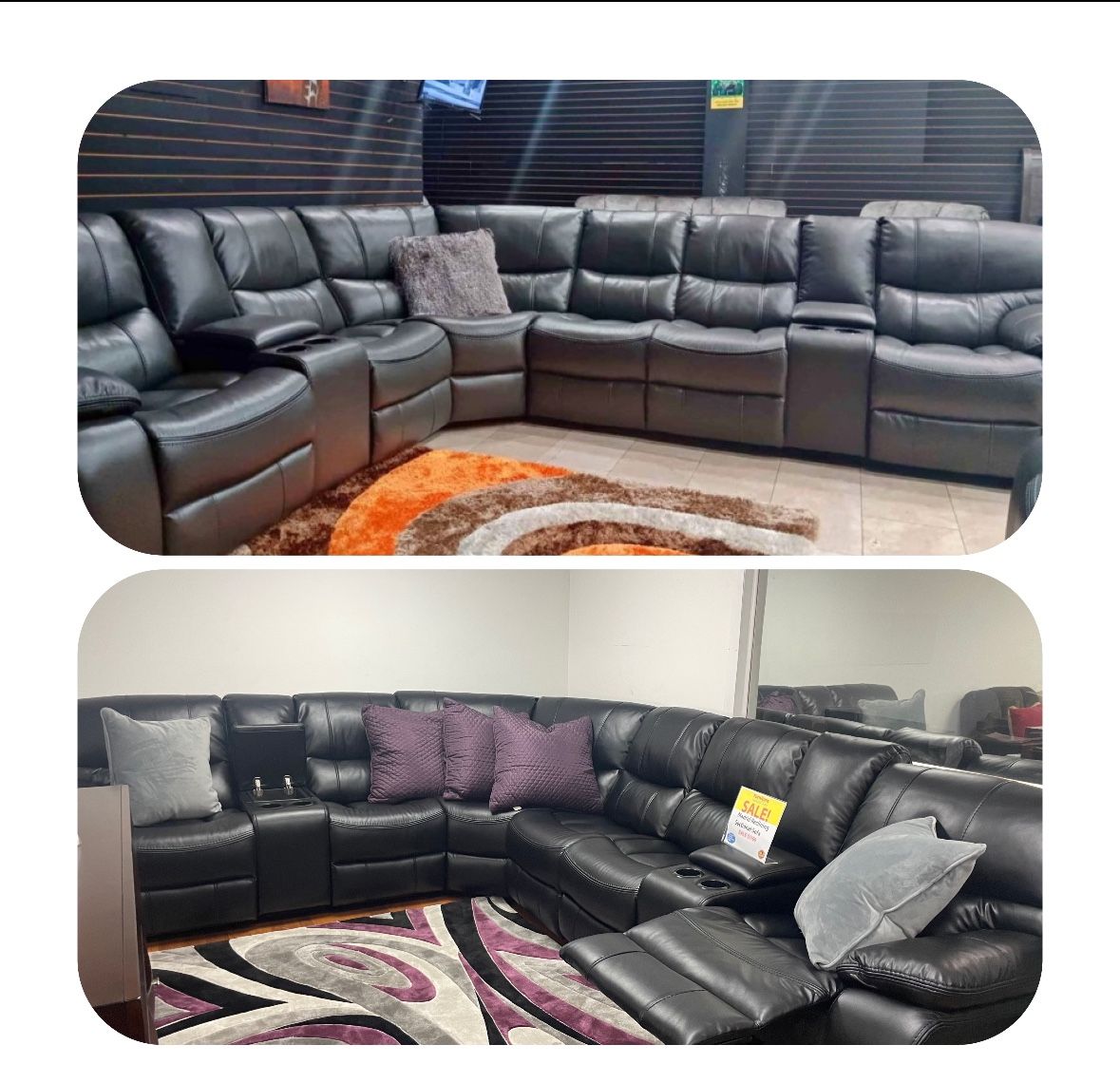New year sale. Madrid leather reclining sectional in black or gray $1499. Easy finance option. Same day delivery.