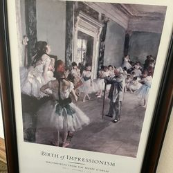 The artwork depicted is a poster of Edgar Degas' "The Ballet Class" or "The Dance Class.”