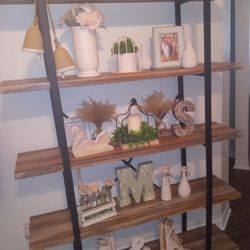 5 Tier Open Book Shelf, Wood Shelves, Metal Frame -Brown/Black