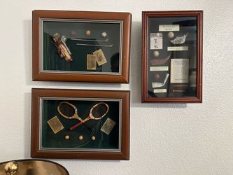 Set of 3 Vintage Golf & Tennis Shadow Box Wall Art - Sports Decor