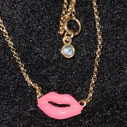 Kate Spade Gold Pink Lips Necklace