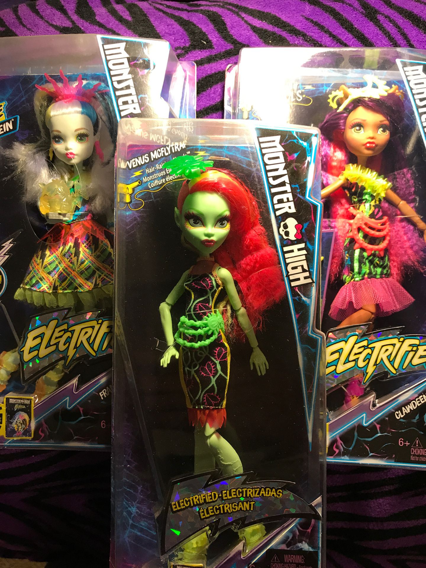 Monster High Dolls Electrified Venus, Clawdeen, and Frankie