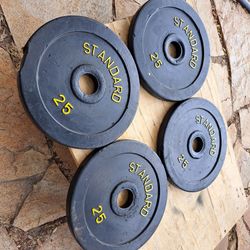 100lbs 25lb Standard Barbell Olympic Weights Like New!