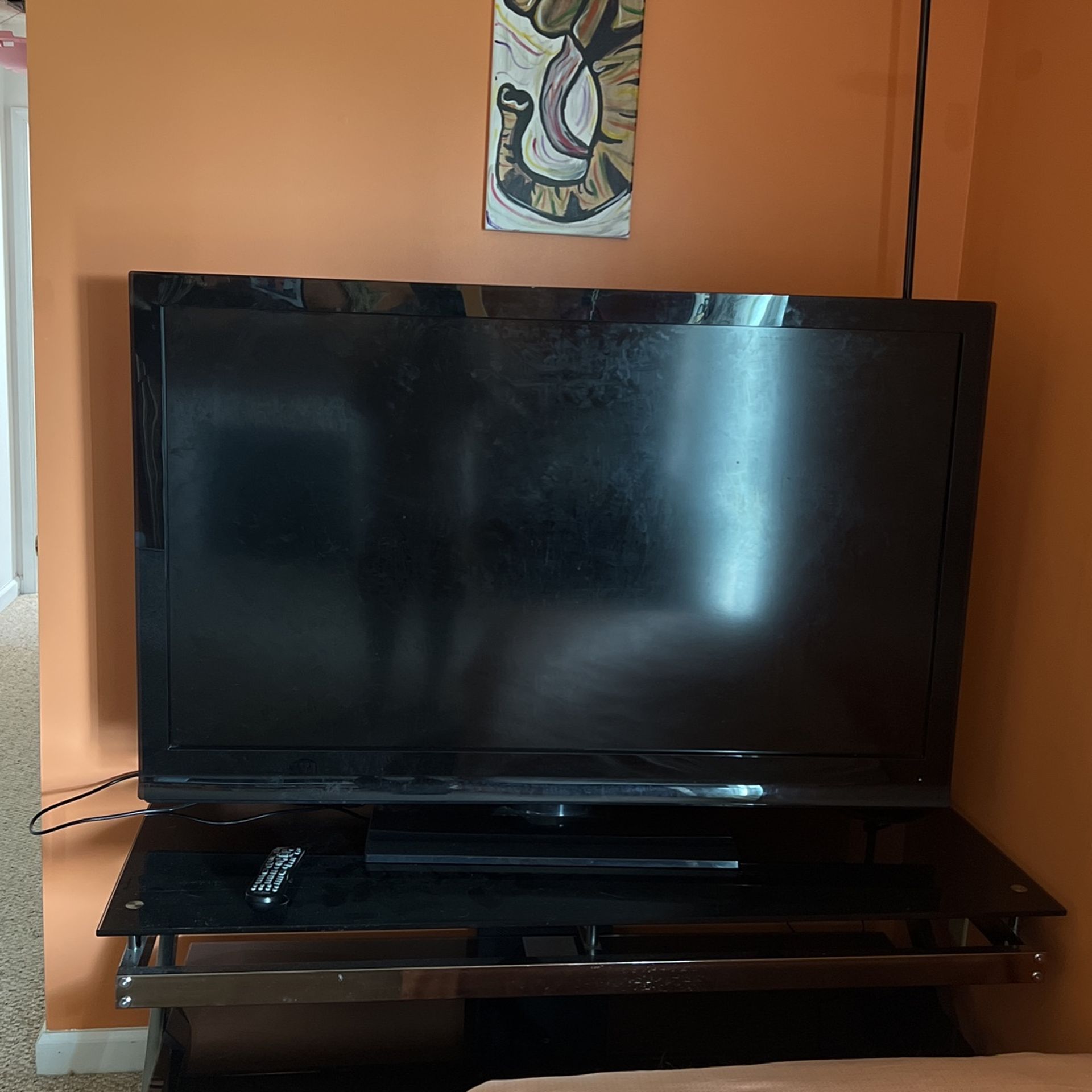 INSIGNIA 55 “ TV WITH GLASS TABLE , AV Cables BOOKLET