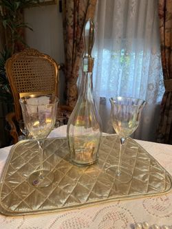 Iridescent Wine Decanter and 2 Glasses