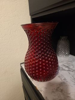 Ruby Red Hobnail Glass Vase