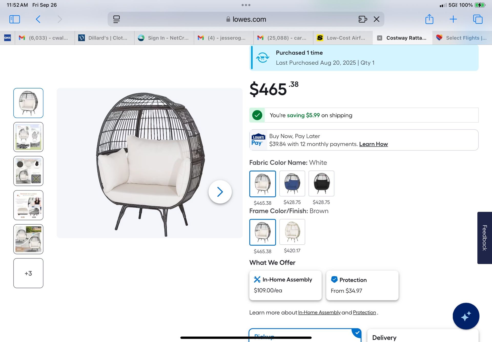 Castaway Rattan Brown Metal Frame Egg Chair With Off White Sling Set And Cover