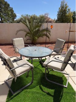 Table, 4 Chairs, Deckchair