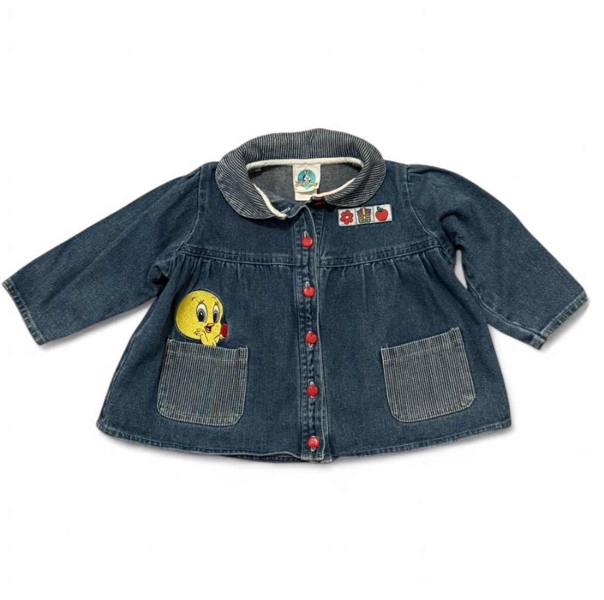 Baby looney tunes vintage tweety bird apple blue denim jacket top