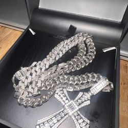 925 Sterling Silver Chain Simulated Diamonds 