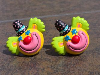 Vintage Colorful Clown Drawer Knobs / Cabinet Pulls - Set of 2 (Kid’s Nursery / Retro Decor)