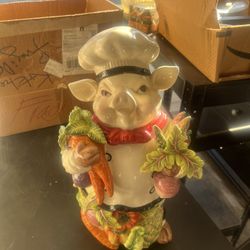 Ceramic Pig Chef Cookie Jar 16”