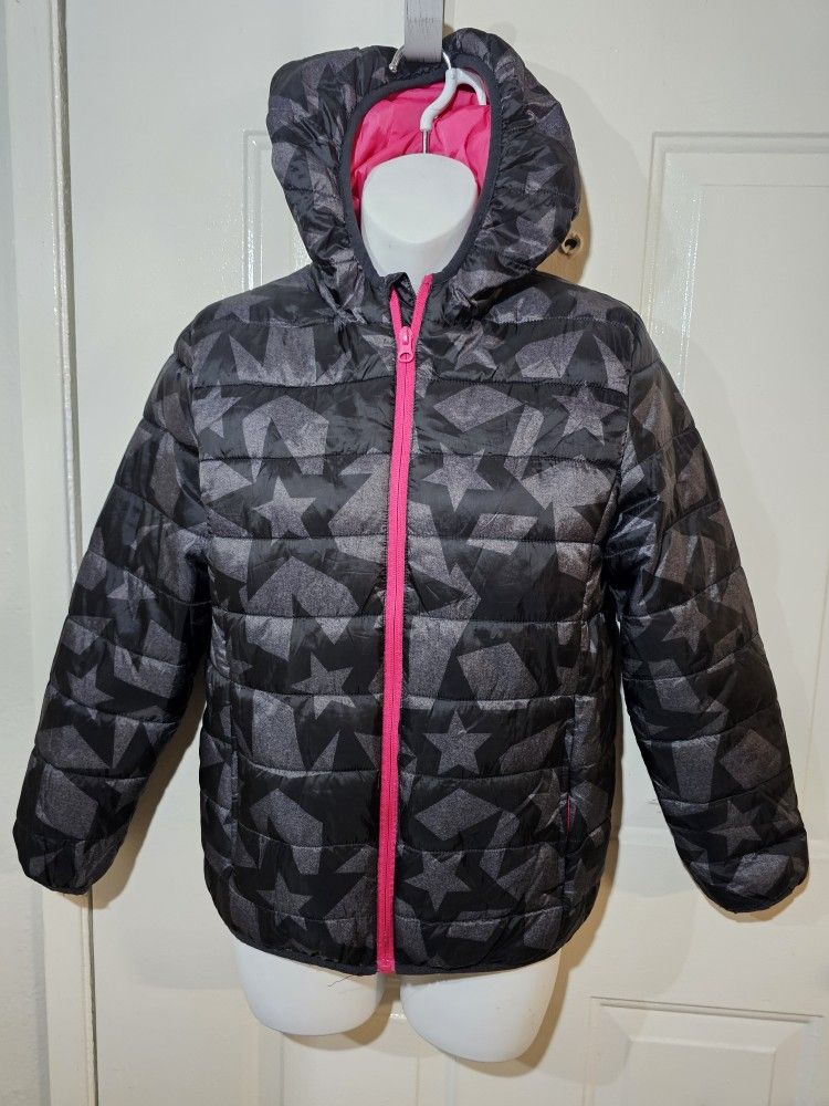 Xersion Youth Girl's Hooded Puffer Black Jacket Full-Zip With Pockets Size L 14