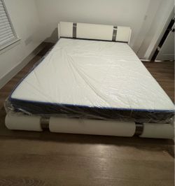 12” Nectar Classic Hybrid Mattress (king size) with frame (white faux leather)