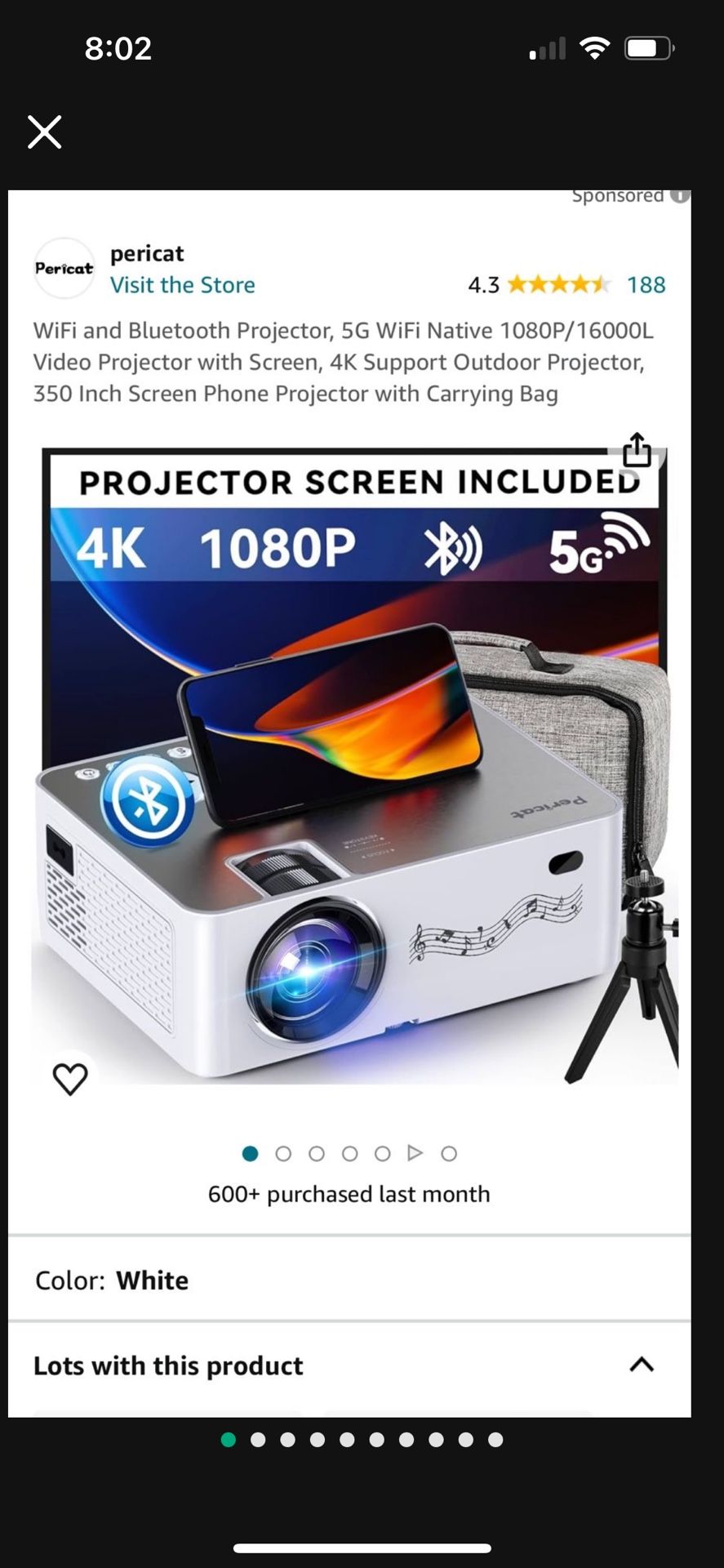 WiFi and Bluetooth Projector, 5G WiFi Native 1080P/ 16000L Video ...
