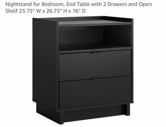 Black Nightstand with 2 Drawers with premium Lamp