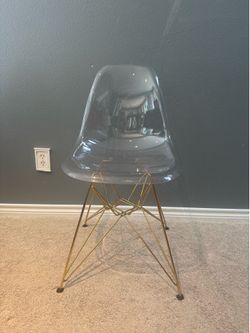 Modern Clear Acrylic / Lucite Style Accent Chair with Gold Legs